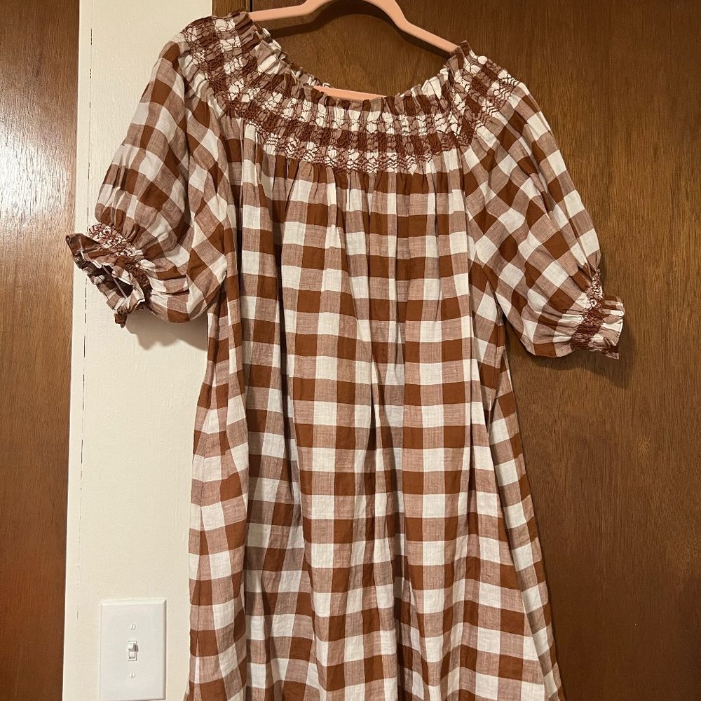 Doen Sureau Dress, Heather Taylor Home, Nutmeg Check Ramie